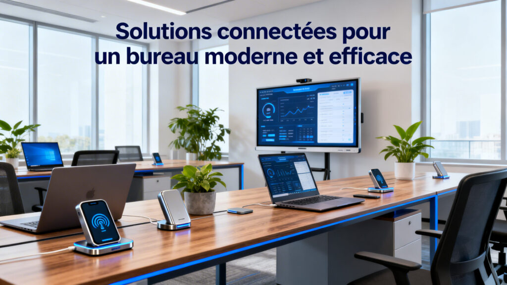 Solutions connectées pour un bureau moderne et efficace avec texte